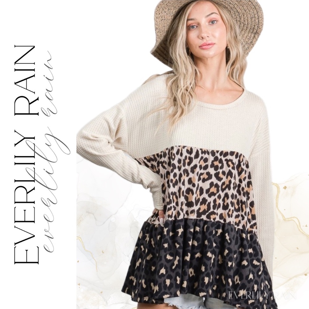 💞 Soft Waffle Knit Mixed Print Babydoll Top - Picture 6 of 15